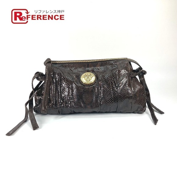 Gucci Brown Leather Bag Python Clutch Pouch Hysteria - Picture 1 of 9